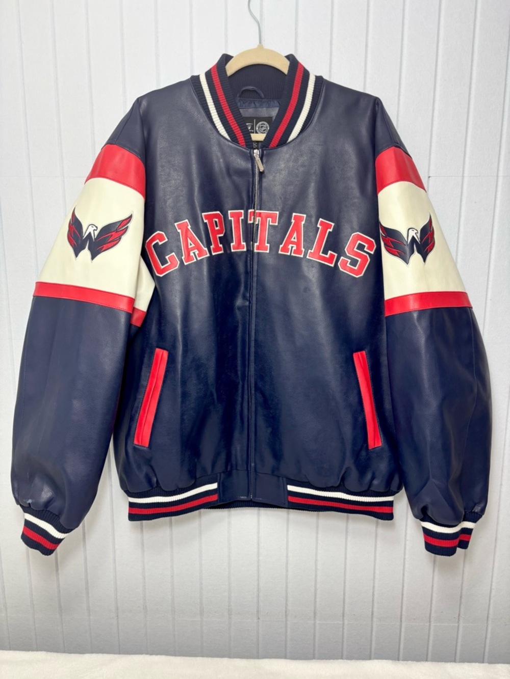 G-III Sport By Carl Banks Washington Capitals Navy Faux Leather Bomber Jacket XL